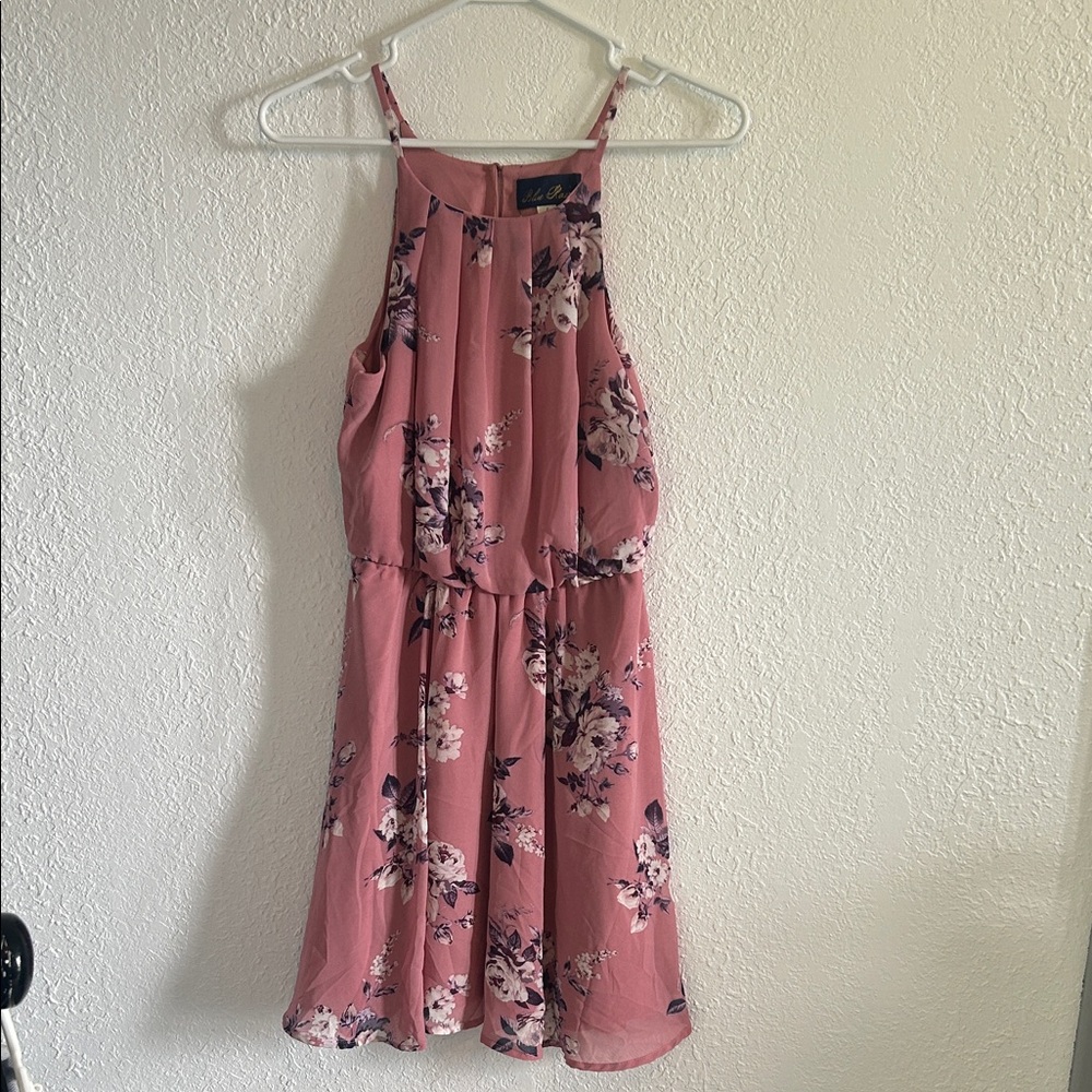 Blue Rain Pink Floral Midi Dress